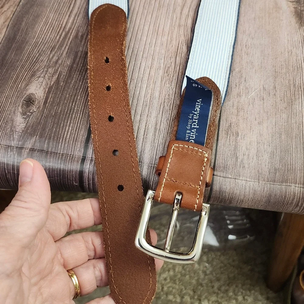 Vineyard Vines Mens Navy Blue Sea Turtle Canvas Leather Club Belt Size 40 Preppy